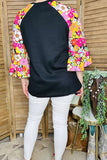 Women t-shirt wholesale Floral sleeve & black body top YMY15382