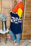 Navy/yellow/brown & leopard color block women cardigan w/side pockets YMY15482 IS22