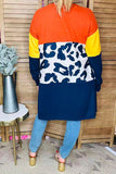 Navy/yellow/brown & leopard color block women cardigan w/side pockets YMY15482 IS22