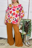 Women's blouse suppliers Floral prints w/double ruffle short sleeve top XCH15856
