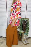 Women's blouse suppliers Floral prints w/double ruffle short sleeve top XCH15856