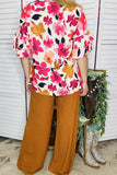 Women's blouse suppliers Floral prints w/double ruffle short sleeve top XCH15856