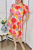 Women dress wholesale online Floral prints & short sleeve & side pockets YMY15972