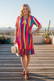Western chic striped short sleeves ruffle women boutique dress YMY16003 AS10
