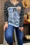 YMY9868 Camo/striped printed long sleeve top w/gold sequin front pocket