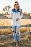 Western blue tie dyed button down women's boutique blouse YT1030