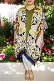 Western prints duster Yellow & blue multi printed kimono YZ161497