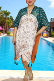 Soft duster wholesale Teal/Orange paisley printed kimono w/tassels YZ170283