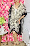 Ladies duster suppliers Navy blue paisley printed kimono w/tassels YZ170416
