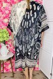 Ladies duster suppliers Navy blue paisley printed kimono w/tassels YZ170416