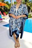 Women's duster vendors Blue floral multi pattern printed kimono YZ213070