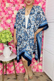 Women's duster vendors Blue floral multi pattern printed kimono YZ213070