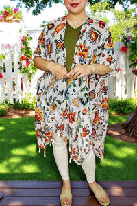 Spring duster wholesale Floral printed kimono w/tassels YZ213171