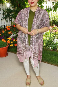 Long dustern wholesale Brown paisley printed kimono w/tassels YZ213211