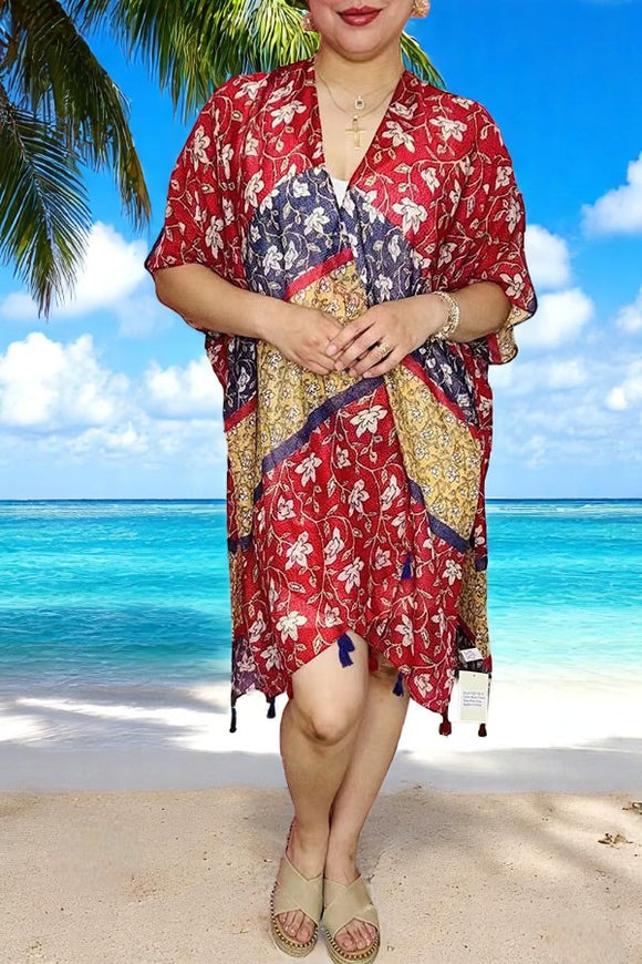 Women's duster suppliers Multi color block floral printed  kimono YZ213212