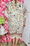 Women's cardigan duster Blue floral printed kimono YZ213213