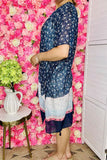 Women's duster suppliers Navy blue & pink printed kimono with tassels YZ225020