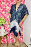 Women's duster suppliers Navy blue & pink printed kimono with tassels YZ225020