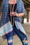 YZ225020 Navy blue & pink printed kimono with tassels