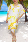 Spring women's duster wholesale Yellow/white floral kimono ZJ7275