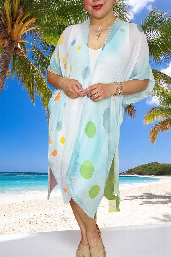 Women's duster wholesaler Blue/green polka dots kimono ZJ7279