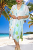 Women's duster wholesaler Blue/green polka dots kimono ZJ7279