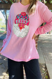 XCH15758 "Merry"word Christmas holiday graphic printed long sleeve women pink tops