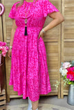GJQ15908 Fuchsia leopard printed short sleeve w/ruffle women fuchsia dress
