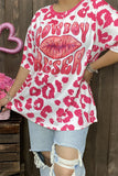 XCH14626 COWBOY KISSER LIPS fuchsia leopard short sleeve women T-shirt