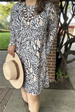 BQ15488 Multi color leopard printed w/side pockets long sleeve women dresses