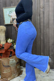 S009 Elastic band waist long straight women blue pants