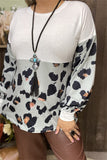 GJQ14288 Wholesale Leopard & white color block long sleeve women blouse IS21