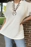 GJQ15717 White women tops short sleeve/double trim small dots to line with soft material