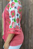 GJQ13453 Rust body floral multi color printed 3/4 sleeves tassels raglan women tops
