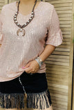 XCH15277-1 Baby pink sequin w/ruffle short sleeve for women top(ES10)