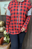 YMY9930 Black/White &red/black checked printed w/string long sleeve women hoodie top