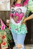 DLH13025 Colorful printed love hearts & leopard  short sleeve women top