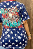 XCH14955 Red striped&stars multi-color printed short sleeves women tops