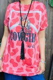 Pink leopard "COWGIRL"printed short sleeves women top XCH14369 (GS7)