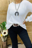 BQ15722 Boutique wholesale Long sleeve w/tighten cuff white women top