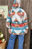 XCH15212 Aztec multi color printed w/string&front pockets long sleeve women sweater/hoodie