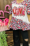 XCH14606 LOVE leopard multi color printed short sleeve women top/T-shirt