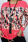 YMY13358 Coral long sleeve top w/multi color leopard printed for women (DS5)