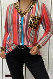 GJQ8549 Serape & leopard v-neck cut long sleeve top w front pocket (DS12)