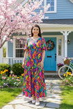 Southern Stitch Women's Maxi Dress Rose Abstract Print & Bell sleeves XCH16585 (AS8)