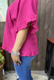 GJQ15661 Plum Bell w/ruffle short sleeve  loose women blouse