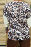 XCH15274 Leopard printed neckline trim&cuff and back solid color orange/white V-neckline women tops