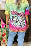 DLH13025 Colorful printed love hearts & leopard  short sleeve women top