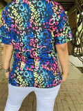 YMY15008 Turquoise&pink multi color printed  leopard short sleeves women tops