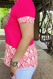 YMY9183 Fuchsia/snake skin printed top w/sequin double pocket short sleeves women tops